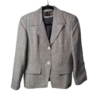 VTG Giorgio Sant'Angelo Blazer Women 10 Grey Plaid Linen Blend Office Career 90s